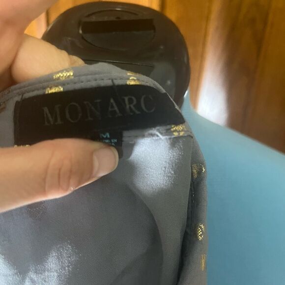 Monarc Grey Metallic Gold Polka-Dot Button Down Shirt Size Medium - Picture 5 of 5